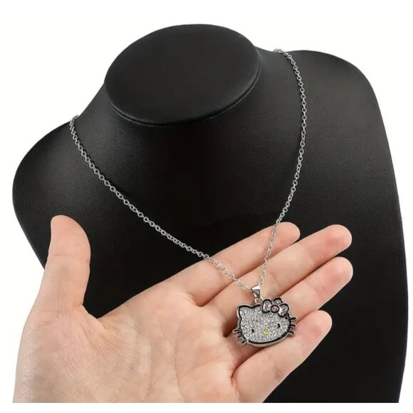 Hello Kitty Rhinestone Silver Pendant Necklace Sparkling Charm Adjustable Chain - Picture 3 of 7